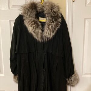 Vintage Women’s Lordino Suede Leather Coat with Real Fur Trim